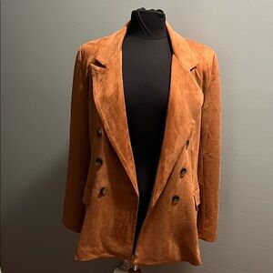 EASEL Suede Like Double Breasted Blazer Luxurious Rust Brown Tan